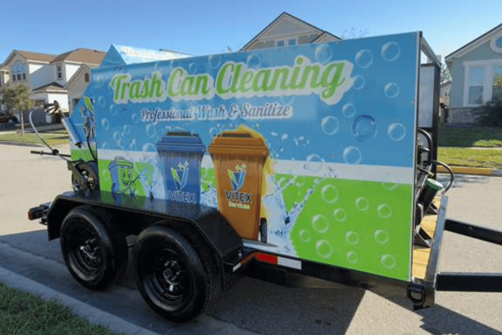 Double hot commercial trash bin cleaning trailer