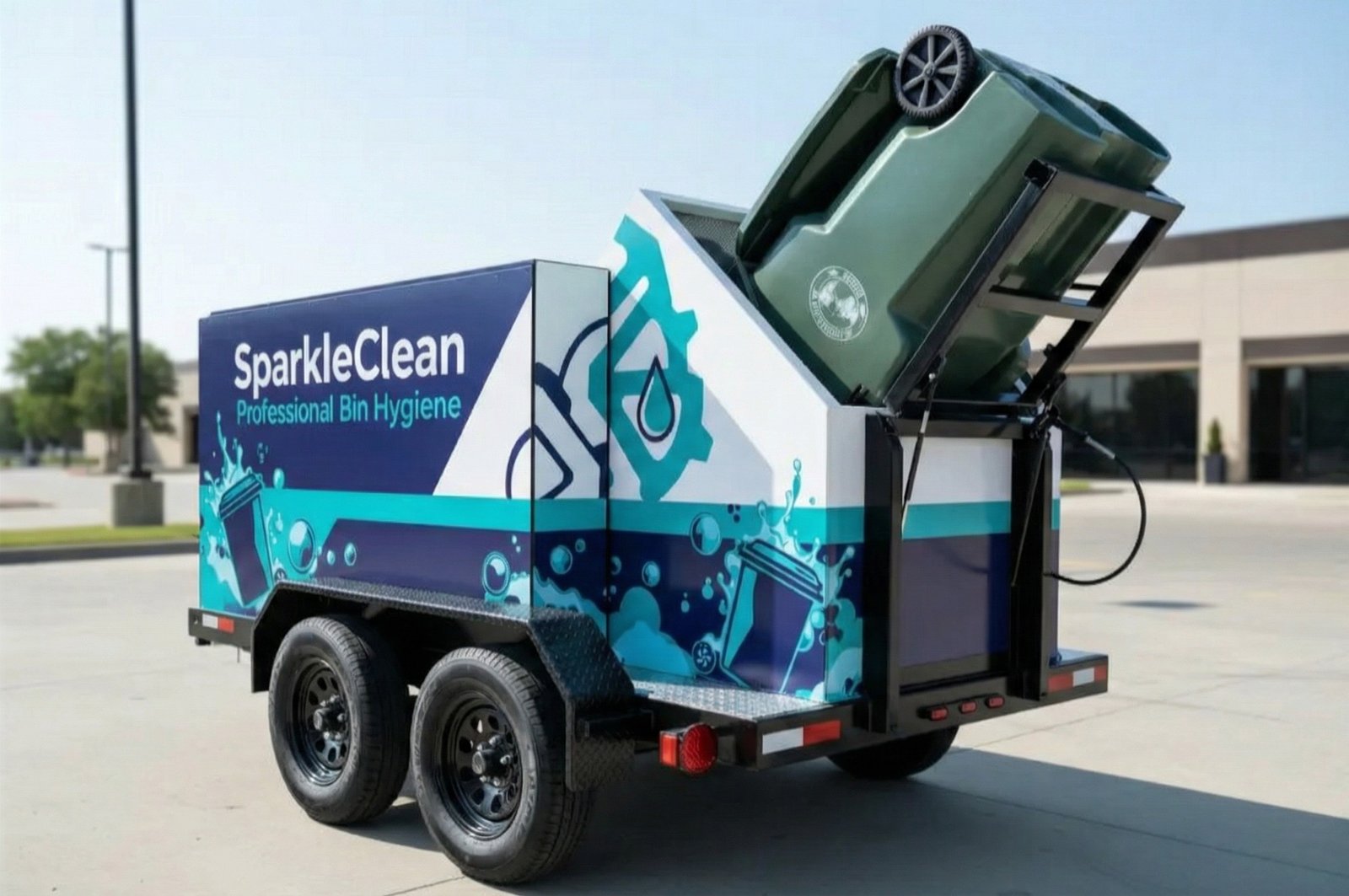 Double hot trash can cleaning trailer commercial setup