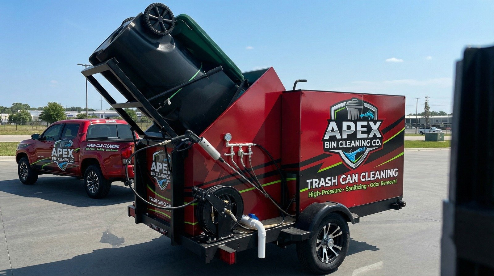Red single cold garbage can cleaning trailer