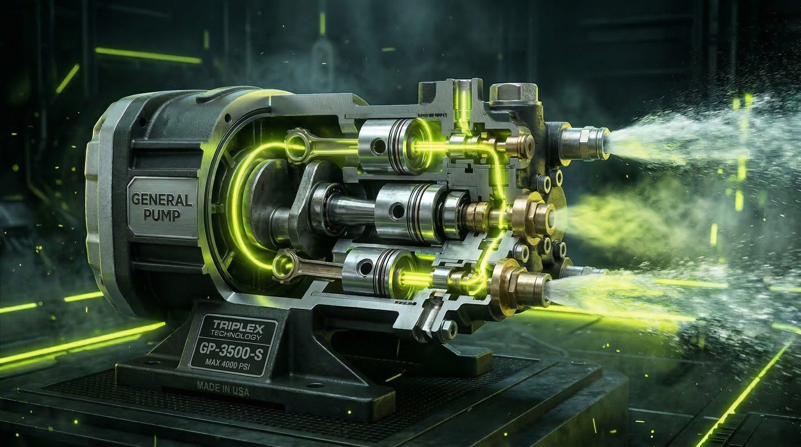 Triplex pump system delivering up to 4,000 PSI for professional bin washing equipment