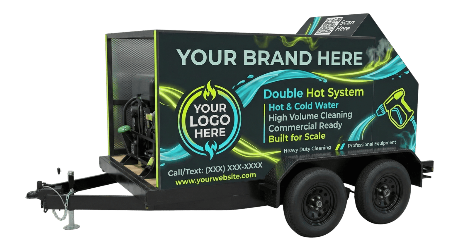 Double Hot commercial bin cleaning trailer