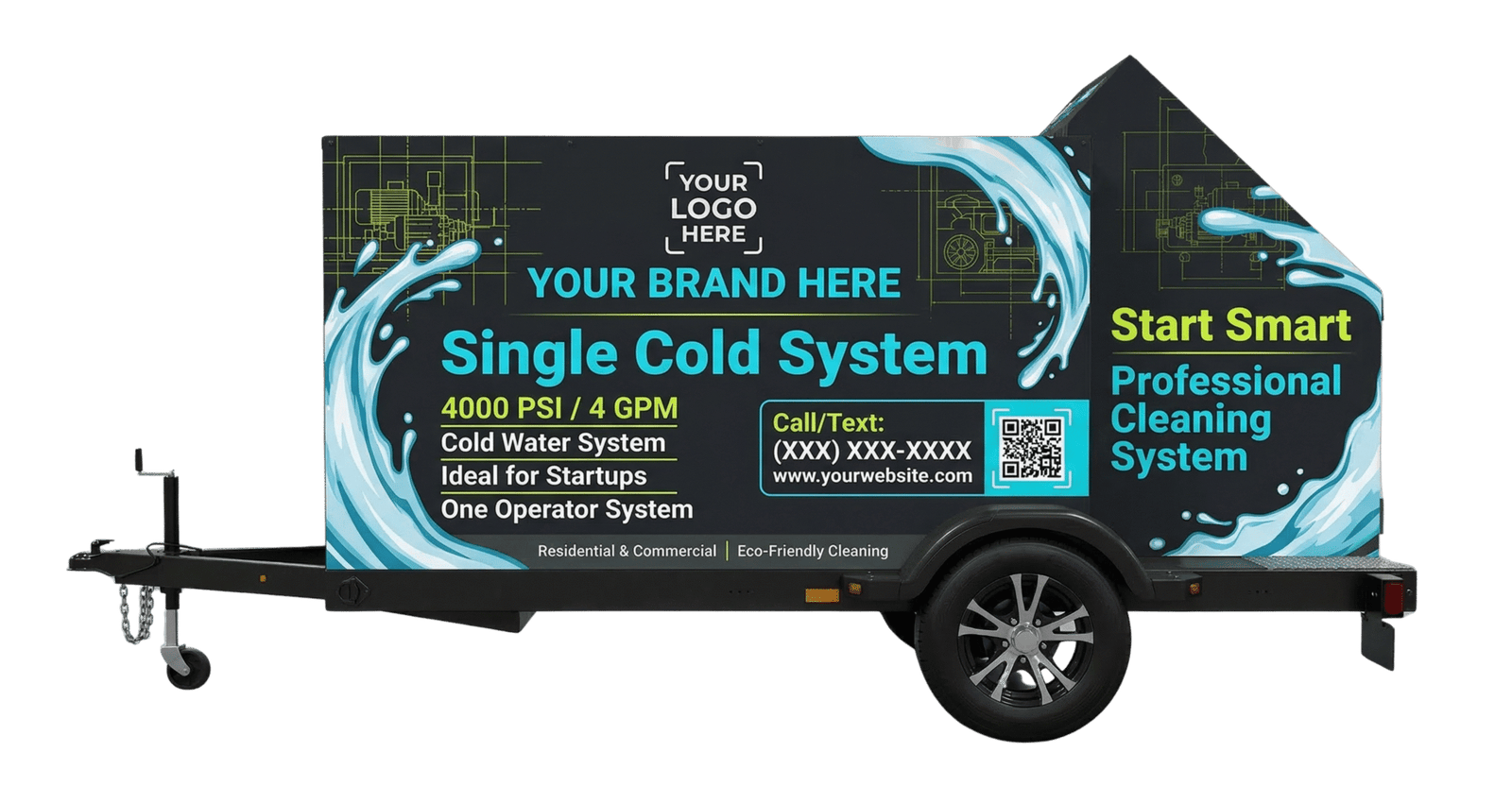 Single Cold trash bin cleaning trailer