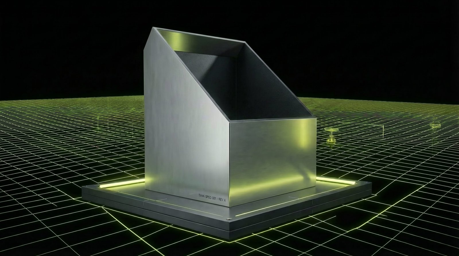 Aluminum wash tank interior with electrostatic powder coat finish — EPA-compliant wastewater recovery system for bin cleaning trailer