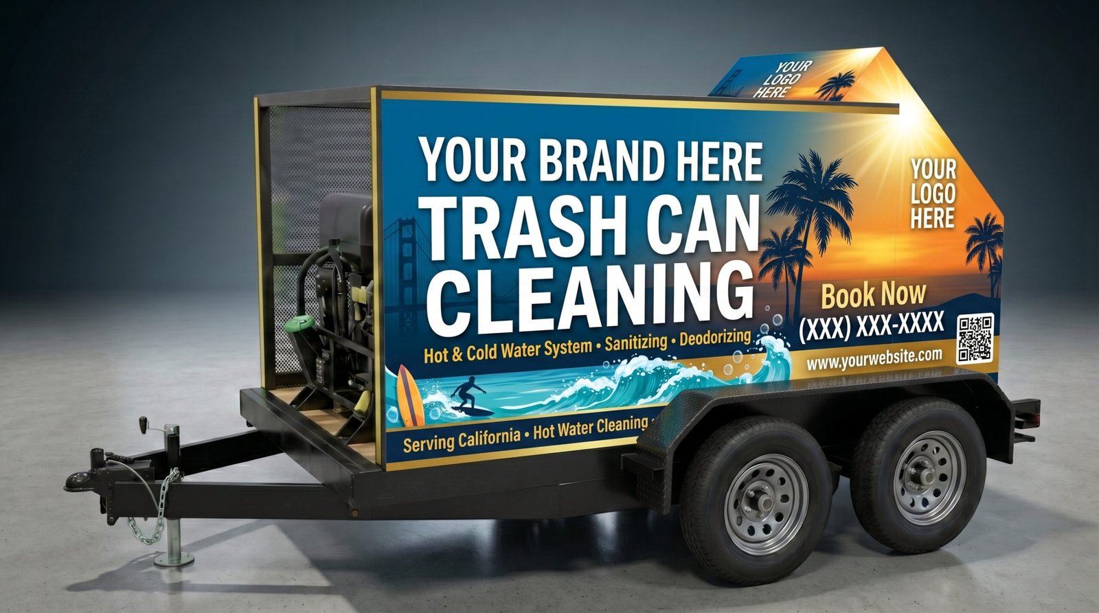 Double Hot California Edition — CARB compliant hot water bin cleaning trailer for California operators