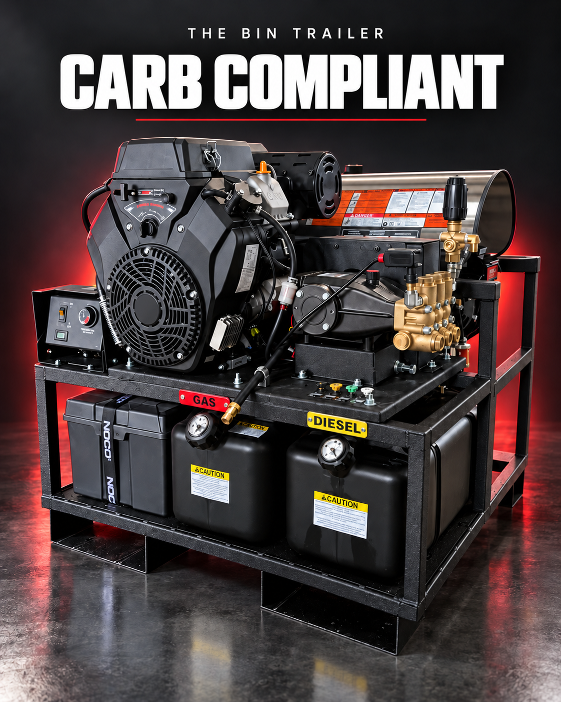 Premium Equipment Package skid with V-twin engine, triplex pump, diesel-fired burner and separate gas and diesel tanks